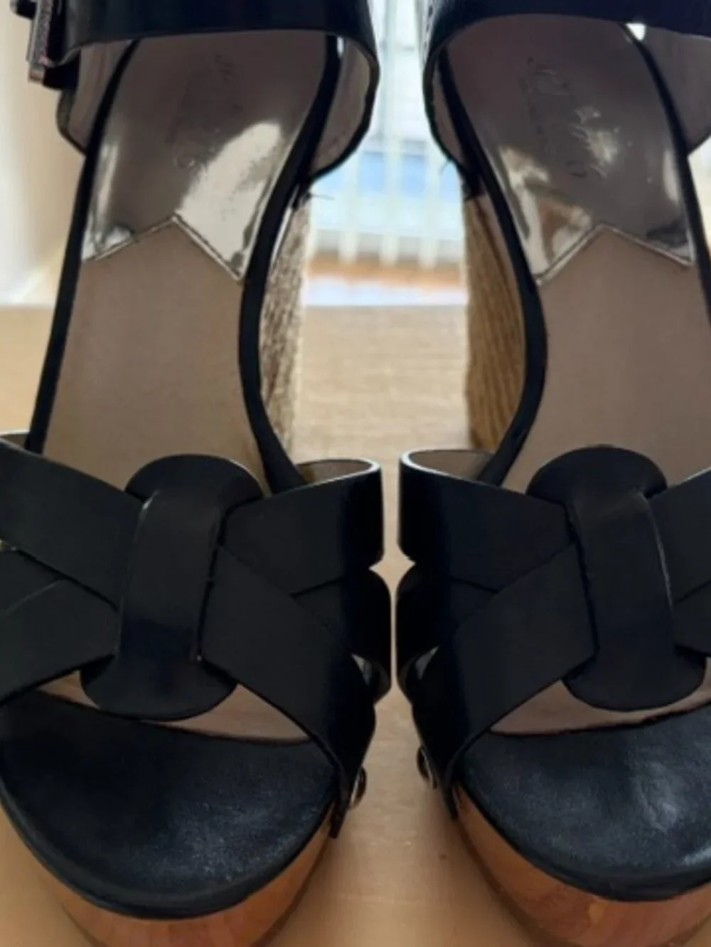 🖤 Michael Kors Somerly Black Leather Espadrille Wedge Sandals 8.5